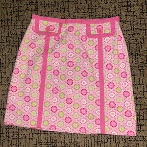 Willi Smith Pink and Green Floral A-Line Skirt